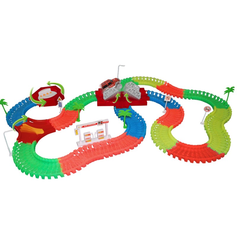 Circuit avec Voiture Lumineuse 366 Pcs de Pist Jeu de Rail pour Enfants 3  ans + - Costway