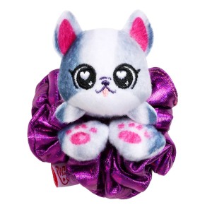 Mini peluche chien et élastique cheveux violet