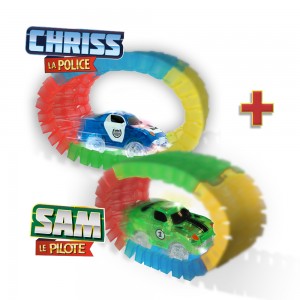 Pack 2 voitures lumineuses Chriss la Police et Sam le Pilote pour circuit LIGHTNING SPEEDY