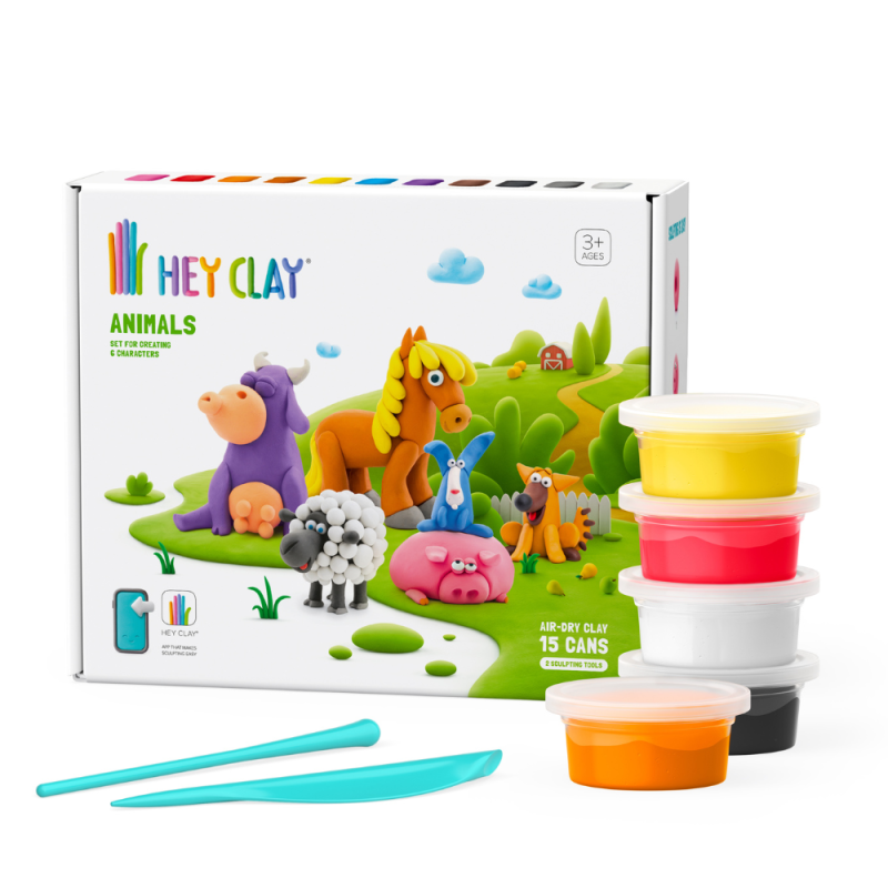 Pâte à modeler auto-durcissante HEY CLAY® - grand coffret animaux de la ferme Pâte à modeler auto-durcissante HEY CLAY® - grand coffret animaux de la ferme